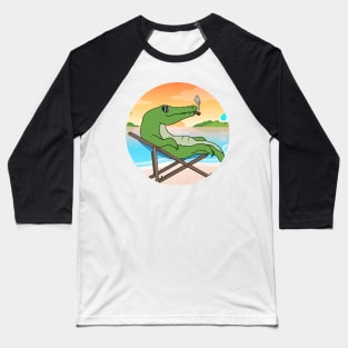 Croco Chilling At Beach With Sunset Comic Style Baseball T-Shirt